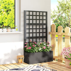 Galvanized Raised Garden Bed Planter Box with Trellis for Climbing Plants, Vegetable, Vines, 24" x 9" x 44.5", Black