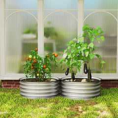 Set of 2 Raised Garden Bed, Metal Planter Box with Safety Edging, Easy-to-assemble Stock Tank 2'x2'x1' Silver