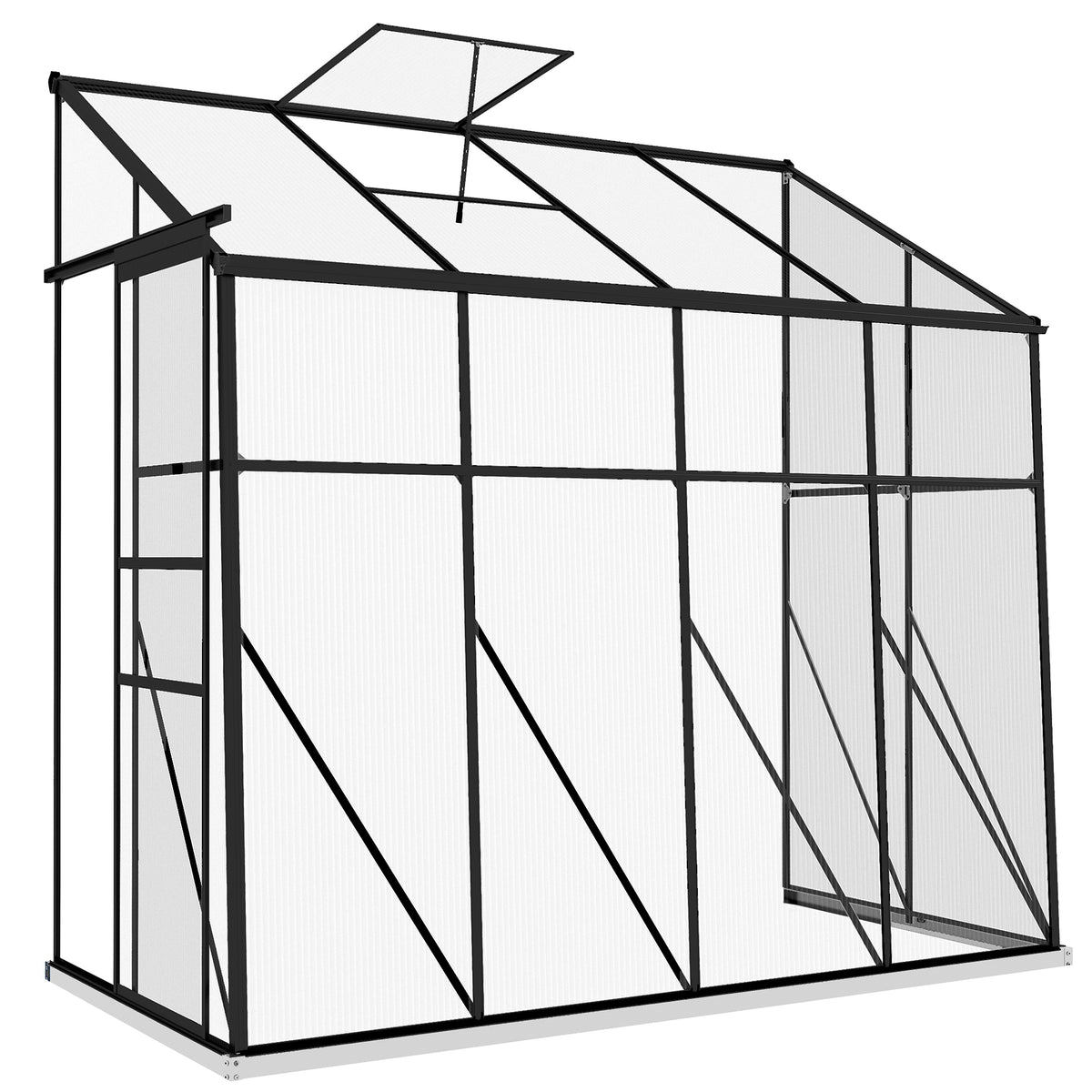 8' x 4' Walk-in Polycarbonate Greenhouse, Lean-to Aluminum Green House with Rain Gutter and Foundation, Black