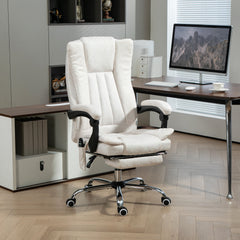 Massage Office Chair with 6 Points and Heat, Reclining Computer Chair with Adjustable Height and Footrest, White