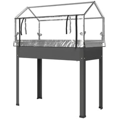 Elevated Garden Box with Greenhouse Cover, Raised Garden Bed with Legs and Drainage Hole for Vegetables, Dark Gray