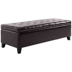 51" Ottoman Storage Bench, Faux Leather Storage Chest with Lift Top, Tufted Ottoman for Living Room, Entryway, Dark Brown