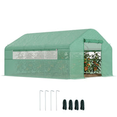 13' x 10' x 6.5' Tunnel Greenhouse Hoop House with Upgraded Galvanized Steel Frame and Large Windows, Green