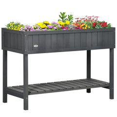 Wooden Raised Garden Bed, Elevated Planter Box Stand with 8 Slots and Open Shelf, Dark Gray