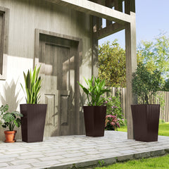 Tall Planters for Outdoor Plants Set of 3, 24 In Taper Planters with Drainage Holes, Rattan Decor Plant Pots for Indoor Outdoor Front Porch Patio Backyard, Brown