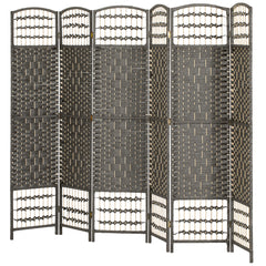 6 Panel Folding Room Divider Portable Privacy Screen Wave Fiber Room Partition for Home Office Dark Gray