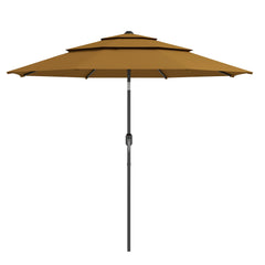 9FT 3 Tiers Outdoor Patio Umbrella with Crank, Push Button Tilt for Deck, Backyard and Lawn, Tan