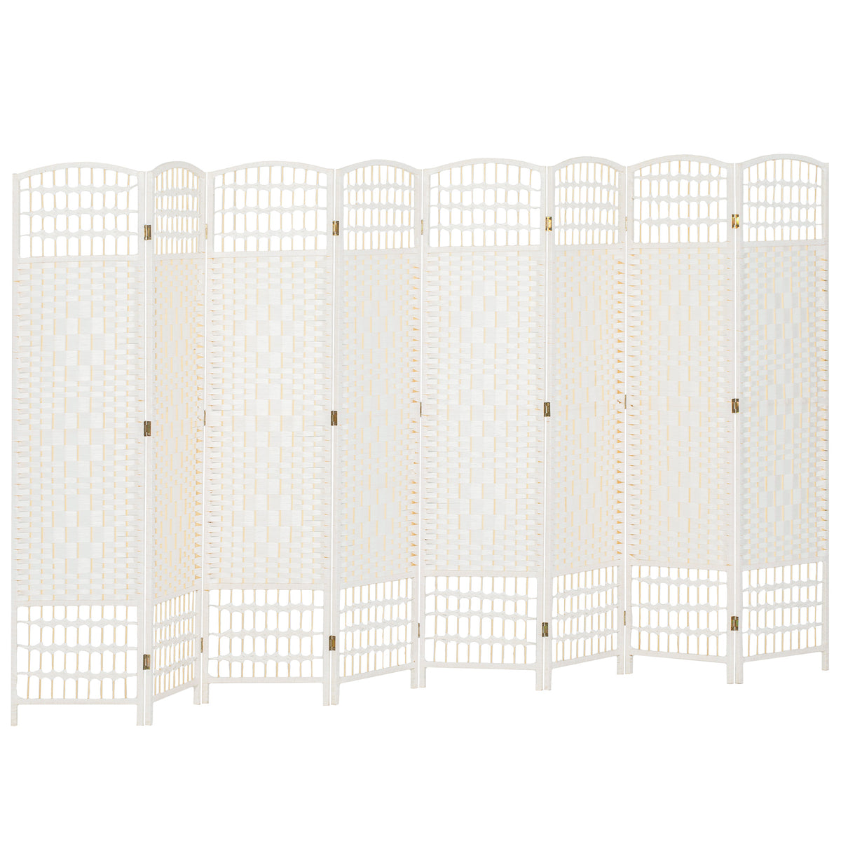8 Panel Folding Room Divider Portable Privacy Screen Wave Fiber Room Partition for Home Office White