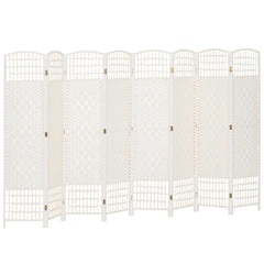 8 Panel Folding Room Divider Portable Privacy Screen Wave Fiber Room Partition for Home Office White