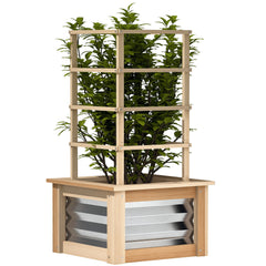 Wooden Raised Garden Bed with Trellis, Galvanized Planter Box Elevated Garden Bed for Garden, Patio, Natural Wood