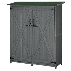 Outdoor Storage Cabinet Wooden Garden Shed Utility Tool Organizer with Waterproof Asphalt Rood, Lockable Doors, 3 Tier Shelves for Lawn, Backyard, Gray