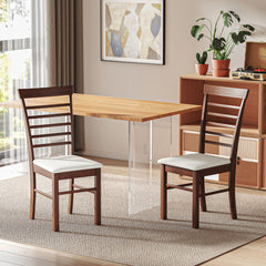 Wooden Dining Chairs Set of 2, Farmhouse Upholstered Kitchen Chairs with Rubber Wood Frame, Dark Brown and Beige