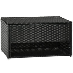 Outdoor Deck Box & Shoe Storage, PE Rattan Wicker Towel Rack with Liner for Indoor, Outdoor, Patio Furniture Cushions, Pool, Garden Tools, Black