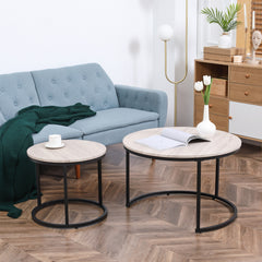 Round Nesting Tables Set of 2, Stacking Coffee Table Set with Metal Frame for Living Room, Grey