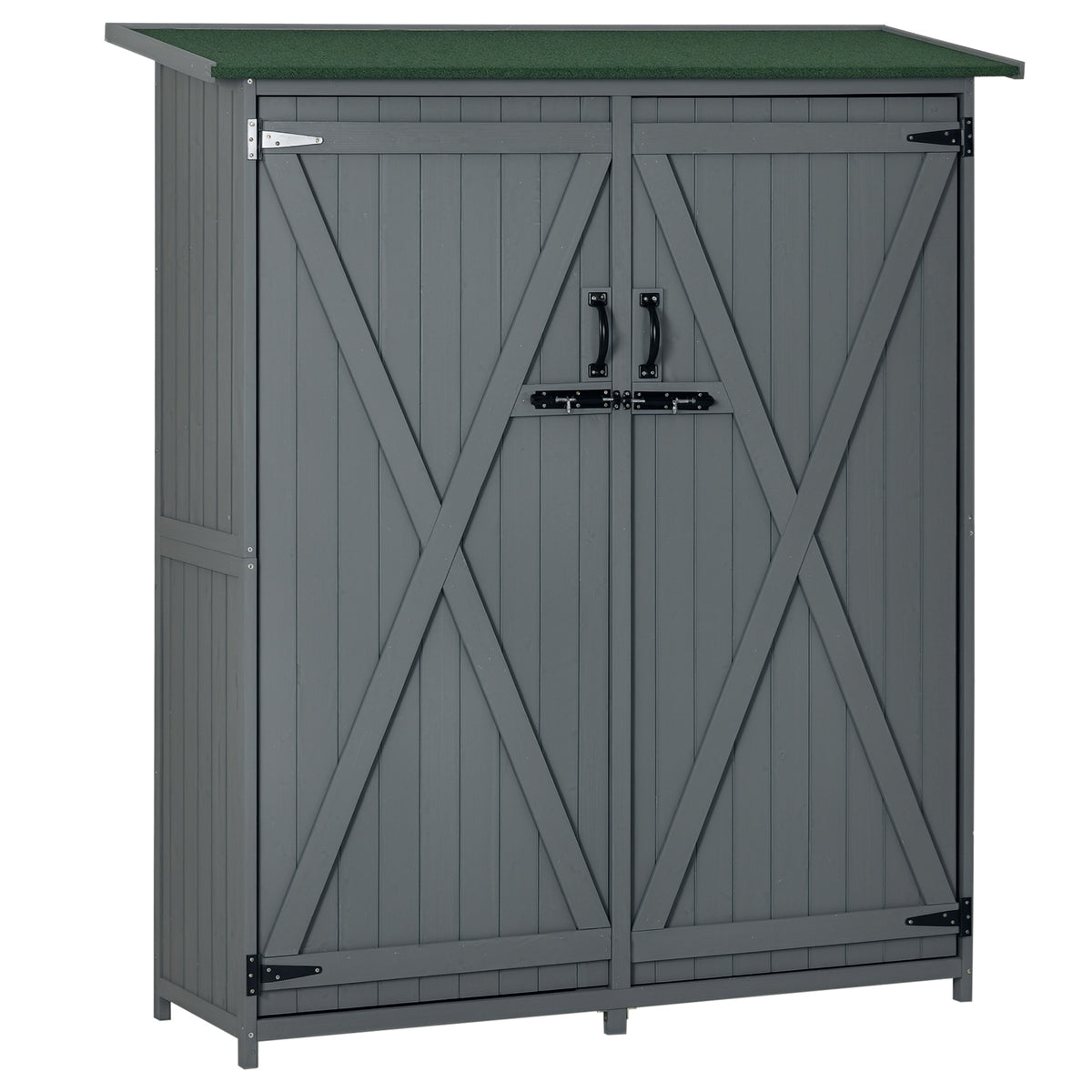 Outdoor Storage Cabinet Wooden Garden Shed Utility Tool Organizer with Waterproof Asphalt Rood, Lockable Doors, 3 Tier Shelves for Lawn, Backyard, Gray