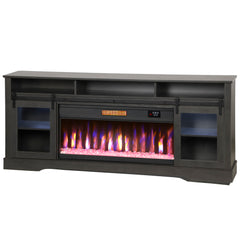 Fireplace TV Stand for TVs Up to 80 Inch, TV Console with Electric Fireplace, Open Storage and Side Cabinets, Gray