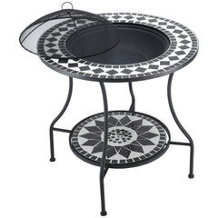 30" Outdoor Fire Pit Dining Table, 3-in-1 Round Wood Burning Fire Pit Bowl, Patio Ice Bucket with Storage Shelf, Spark Screen Cover for BBQ, Bonfire, Camping, Mosaic