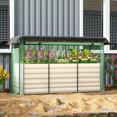 Galvanized Steel Planter Box with Crop Cage and Shade Cloth, Raised Garden Bed for Flowers, Veggies and Herbs, Beige