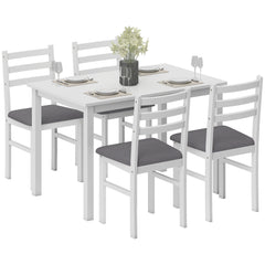 5-Piece Small Kitchen Table Set for 4, Farmhouse Dining Table Set with Upholstered Chairs and Rubber Wood Legs, White