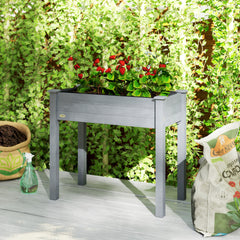 34" Raised Garden Bed, Elevated Wooden Planter Box with Holes for Vegetables, Herb, Flowers for Backyard, Dark Gray