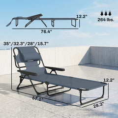 Folding Lounge Chair w/ Reclining Back, Gray