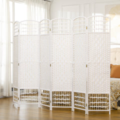 6 Panel Folding Room Divider Portable Privacy Screen Wave Fiber Room Partition for Home Office White