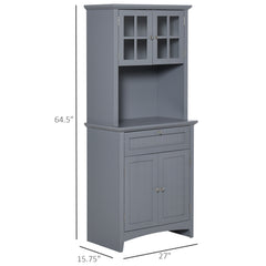 Elegant Buffet with Hutch, Kitchen Pantry Storage Cabinet with Framed Glass Door Drawer and Microwave Space, Gray