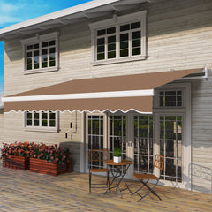 13' x 8' Retractable Awning, Patio Awnings, Sunshade Shelter w/ Manual Crank Handle, UV & Water-Resistant Fabric and Aluminum Frame for Deck, Balcony, Yard, Coffee Brown