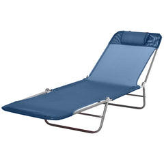 Folding Chaise Lounge Chair, Pool Sun Tanning Chair, Outdoor Lounge Chair with Reclining Back, Breathable Mesh Seat, Headrest for Beach, Yard, Patio, Dark Blue