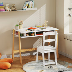 Kids Desk and Chair Set with Storage for Bedroom, School, Gift for Children Ages 3-12, White