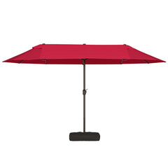 Patio Umbrella 15' Steel Rectangular Outdoor Double Sided Market with base, Sun Protection & Easy Crank for Deck Pool Patio, Wine Red