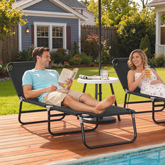 Folding Chaise Lounge Pool Chairs, Outdoor Sun Tanning Chairs with 5-Level Reclining Back, Steel Frame for Beach, Yard, Patio, Black