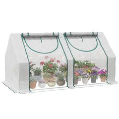 6' x 3' x 3' Portable Greenhouse, Garden Hot House with Two PE/PVC Covers and 2 Roll Up Windows, Clear