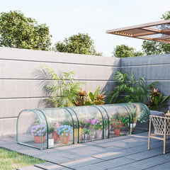 13' L x 3' W x 2.5' H Portable Tunneled Greenhouse with 4 Zippered Doors, Water/UV Fighting PVC Cover, Clear