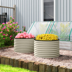 Set of 2 Raised Garden Bed, Metal Planter Box with Safety Edging, Easy-to-assemble Stock Tank, Cream White