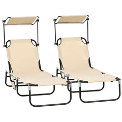 Chaise Lounge Pool Lounge Chairs Set of 2, Outdoor Sun Tanning Chairs, Reclining Back, Steel Frame and Side Pocket, Tan
