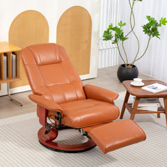 Faux Leather Recliner Chair, Swivel Recliner with Footrest, Armrest and Wood Base for Living Room, Light Brown
