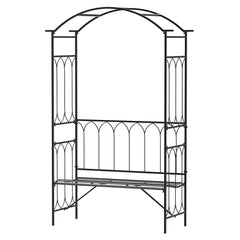 Metal Trellis Arbor Arch for Climbing Plants with Garden Bench, Grow Grapes and Vines, Decorative Seating,  Black