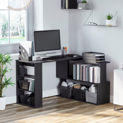 360° Rotating Home Office Desk L Shaped Corner Computer Desk with Storage Shelves, Writing Table Workstation, Black