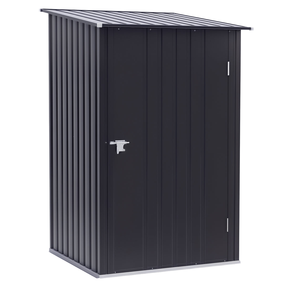 Outdoor 3.3' x 3.4' Lean-to Garden Storage Shed, Galvanized Steel Tool House with Lockable Door for Patio, Dark Gray