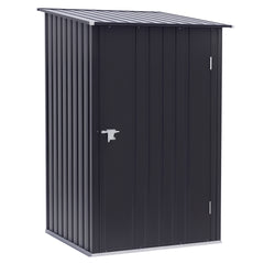 Outdoor 3.3' x 3.4' Lean-to Garden Storage Shed, Galvanized Steel Tool House with Lockable Door for Patio, Dark Gray