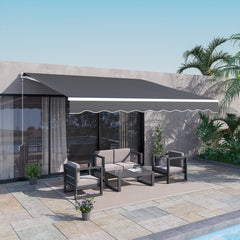 12' x 10' Electric Retractable Awning Sunshade Shelter with Remote Controller, Crank Handle for Deck Balcony Yard, Gray