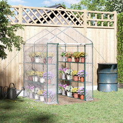 5' x 5' x 6' Mini Walk-in Greenhouse Kit, Portable Green House with 3 Tier Shelves, Roll-Up Door, and Weatherized Plastic Cover for Backyard Garden, Clear