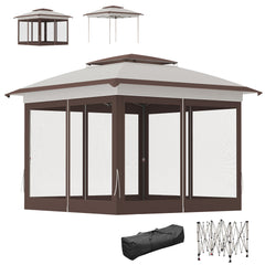 12' x 12' Pop Up Canopy Tent with Netting and Carry Bag, Instant Sun Shelter with 137 sq.ft Shade, Beige and Brown