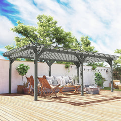 12' x 20' Outdoor Pergola, Wood Gazebo Grape Trellis with Stable Structure for Climbing Plant Support, Gray