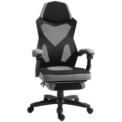 Home Office Chair Adjustable Height Recliner with Retractable Footrest, Mesh Back - Grey