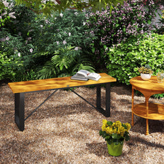 Outdoor Bench, 2-Person Backless Garden Bench, Acacia Wood Patio Bench Loveseat with Slatted Seat for Porch, Park, Teak