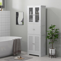 Freestanding Bathroom Cabinet with Glass/Louvred Doors, Tall Bathroom Storage Cabinet with Adjustable Shelf, White