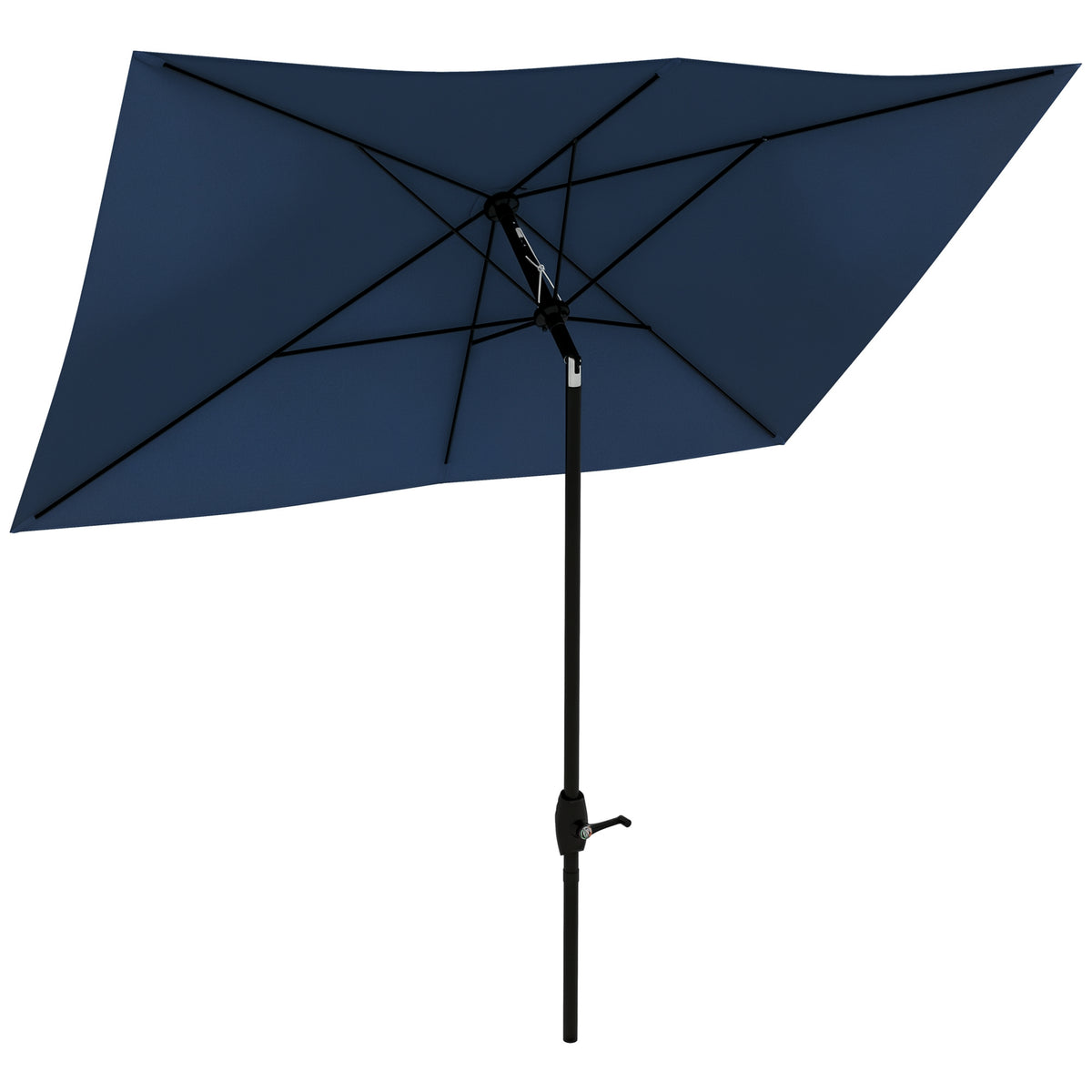 6.5' x 10' Rectangular Market Umbrella, Patio Outdoor Table Umbrella with Crank and Push Button Tilt, Blue