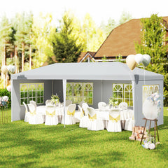 Large 20' x 10' Gazebo Canopy Party Tent with 4 Removable Window Side Walls, Outdoor Events - White